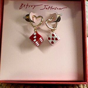 Betsey Johnson Red and Gold Heart Dice Earrings